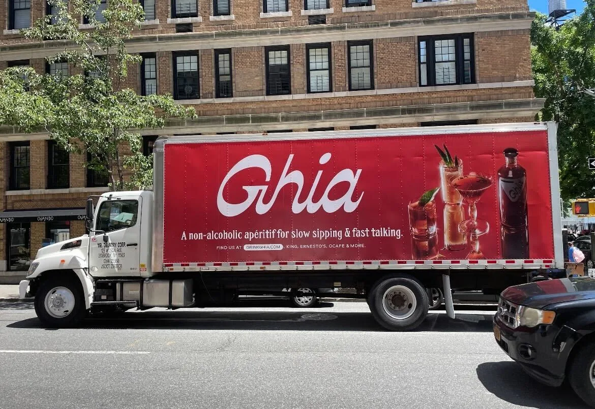 Ghia non-alcoholic aperitif box-truck mobile billboard in New York City, Adgile Media Group case study