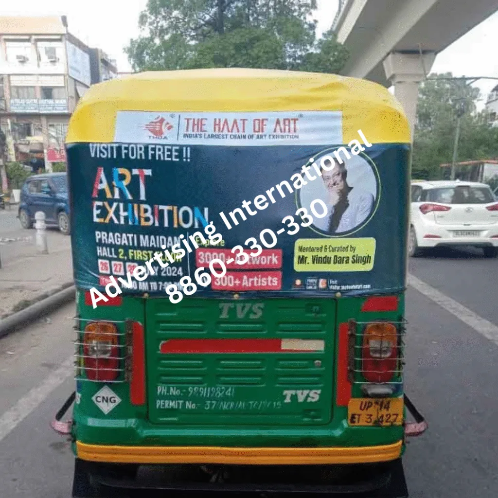 Auto-rickshaw hood wrap for 'The Haat of Art' art exhibition (India), Advertising International watermark
