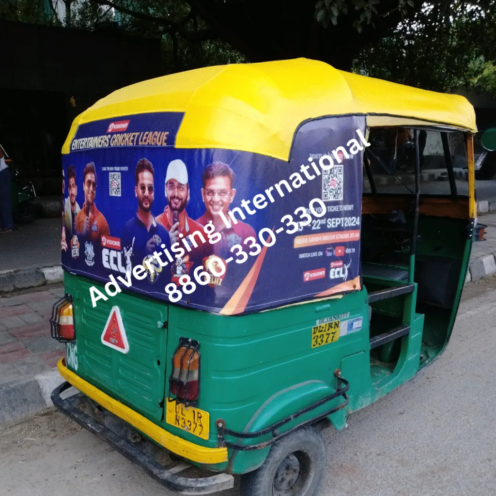 Auto-rickshaw hood wrap for Entertainers Cricket League (ECL), Delhi, Advertising International watermark