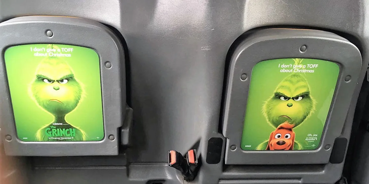 The Grinch interior tip-seat advertising inside a London taxi (Cabspace Media)