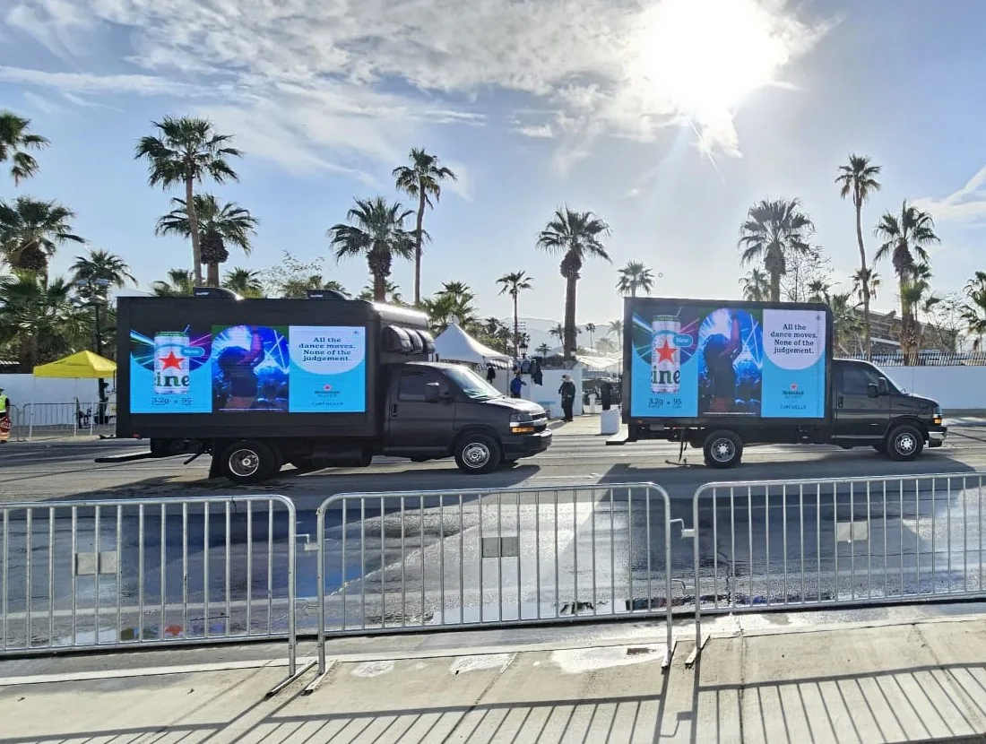 Heineken digital LED mobile billboard trucks running near Coachella, by CAN'T MISS US
