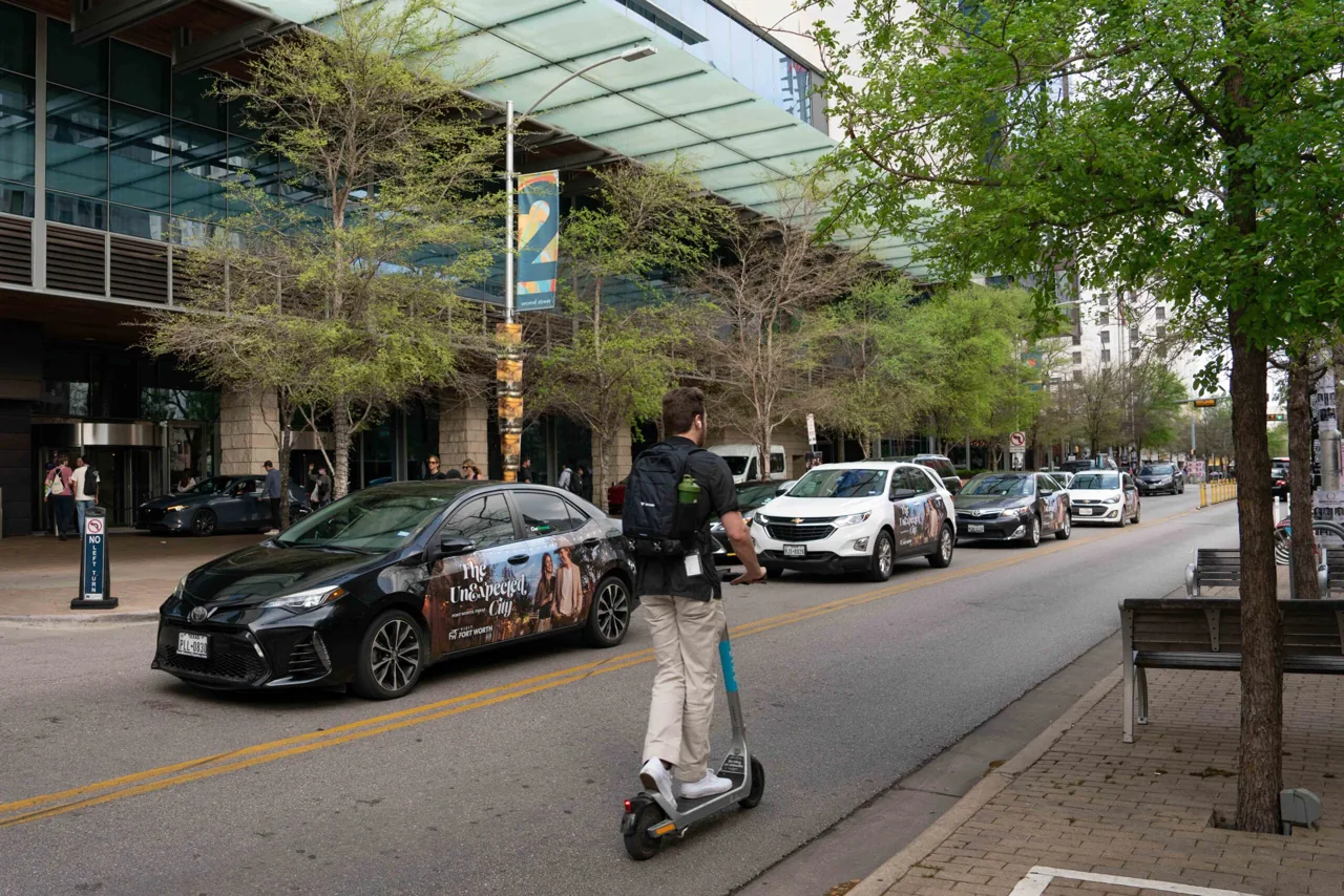 Visit Fort Worth wrapped-car swarm fleet at SXSW Austin (Carvertise mobile billboard campaign)