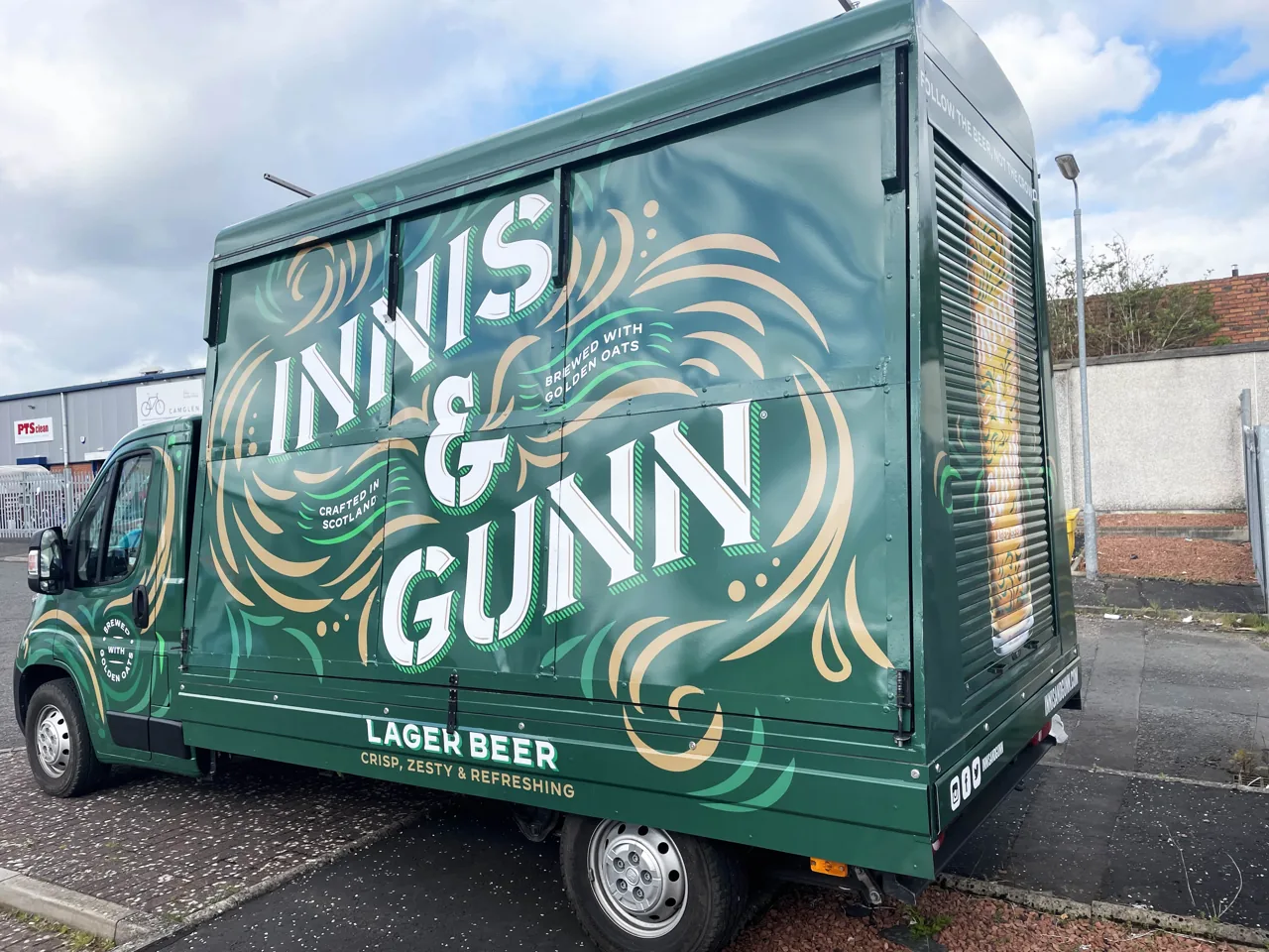 Innis & Gunn lager promotional full wrap on a box van, from Clyde Wraps' homepage gallery.
