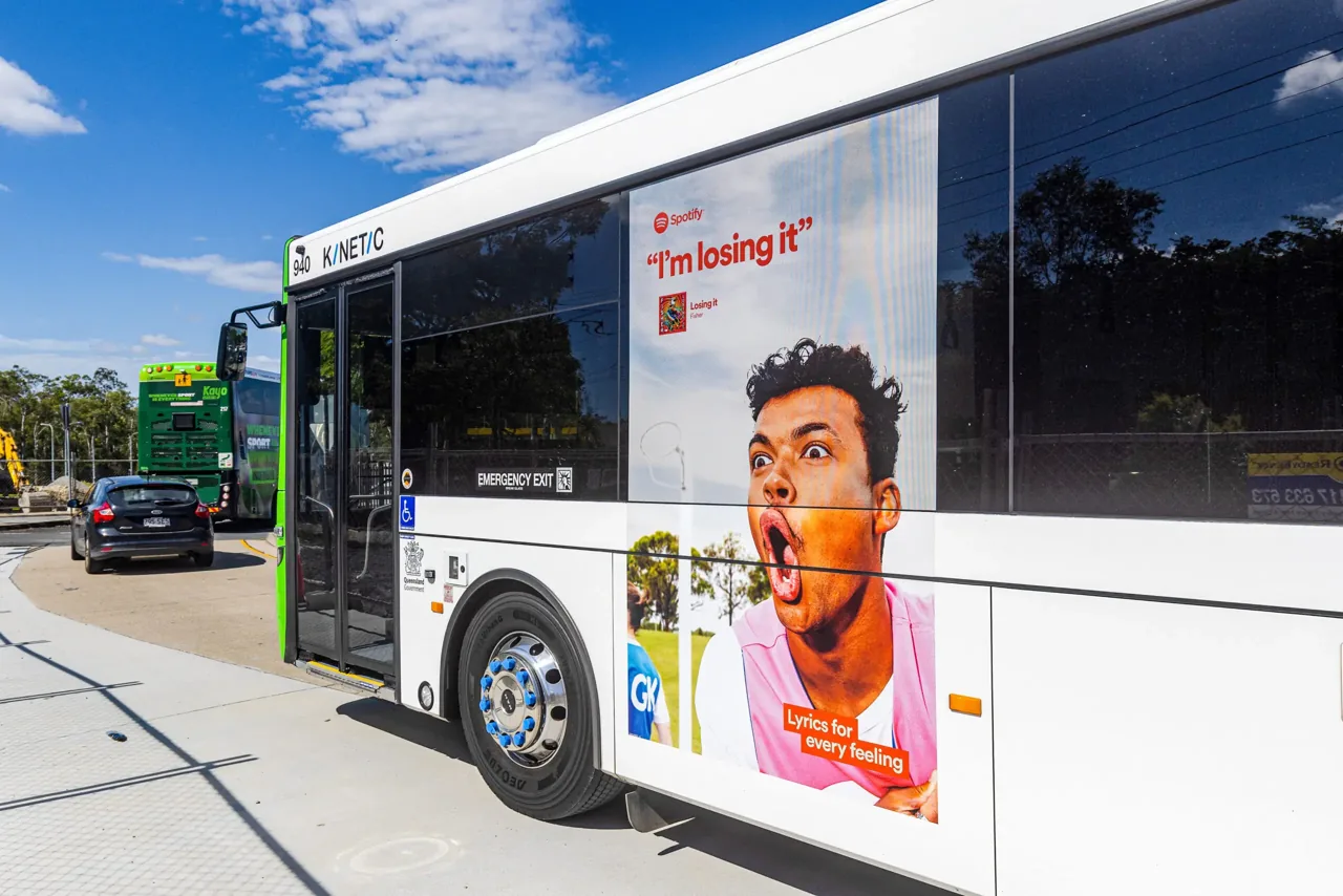 Spotify kerbside portrait OOH panel, Gold Coast (GoTransit Media Group)
