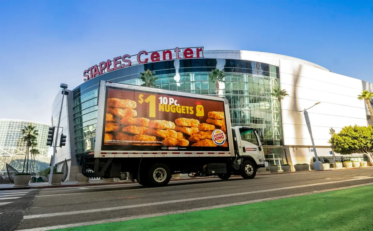 Burger King fully-wrapped billboard truck photographed near the Staples Center (Momentara official site)
