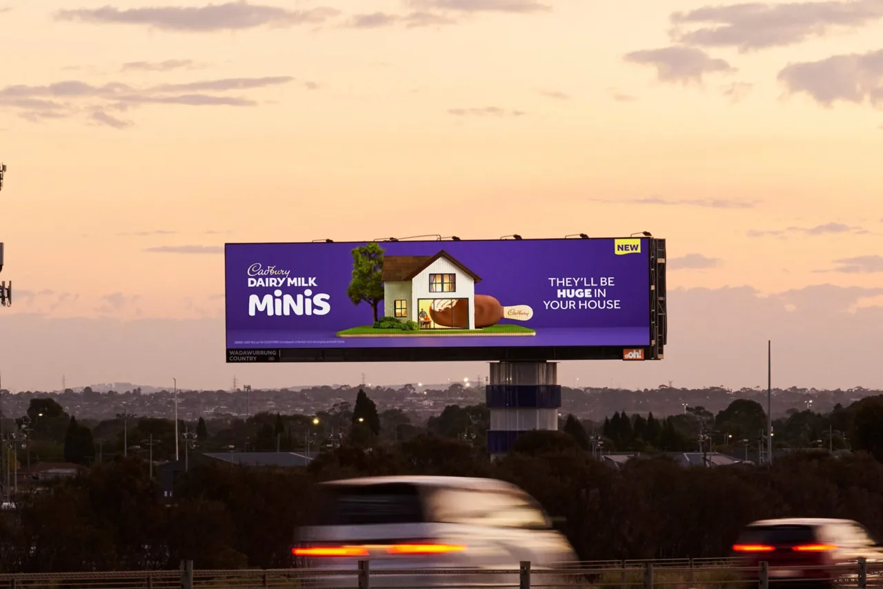 Cadbury Dairy Milk Minis on a large-format digital roadside billboard, Geelong VIC
