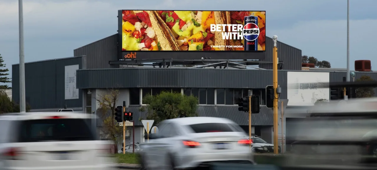 Pepsi Max 'Better With' on a rooftop digital billboard with visible oOh! branding