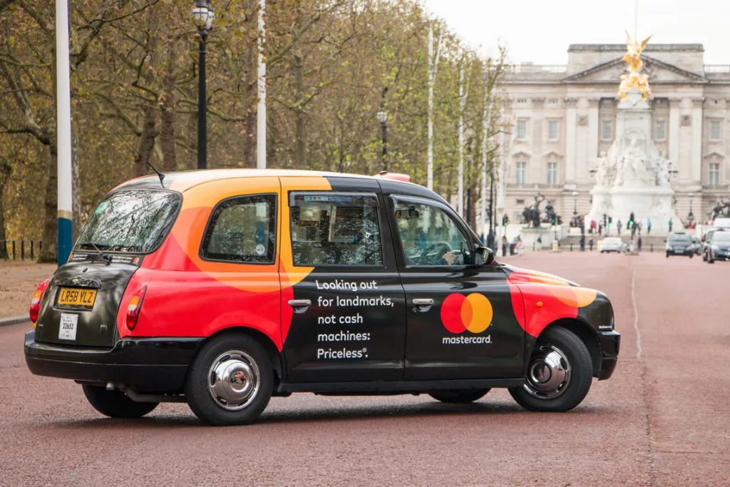 Mastercard full London black-cab taxi livery (Verifone Media campaign)