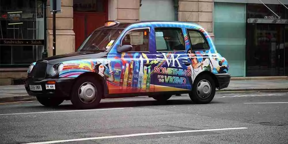 VK 'Something for the VKend' full-wrap taxi campaign in Manchester