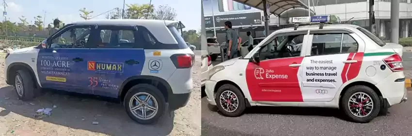 Cab / taxi advertising branding example on Ramola Cine Ads cab-advertising page (India)
