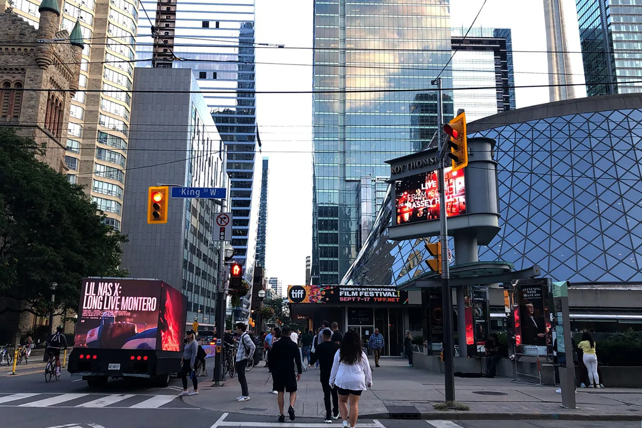 'Lil Nas X: Long Live Montero' LED mobile digital truck outside Roy Thomson Hall during TIFF (Statements Media)