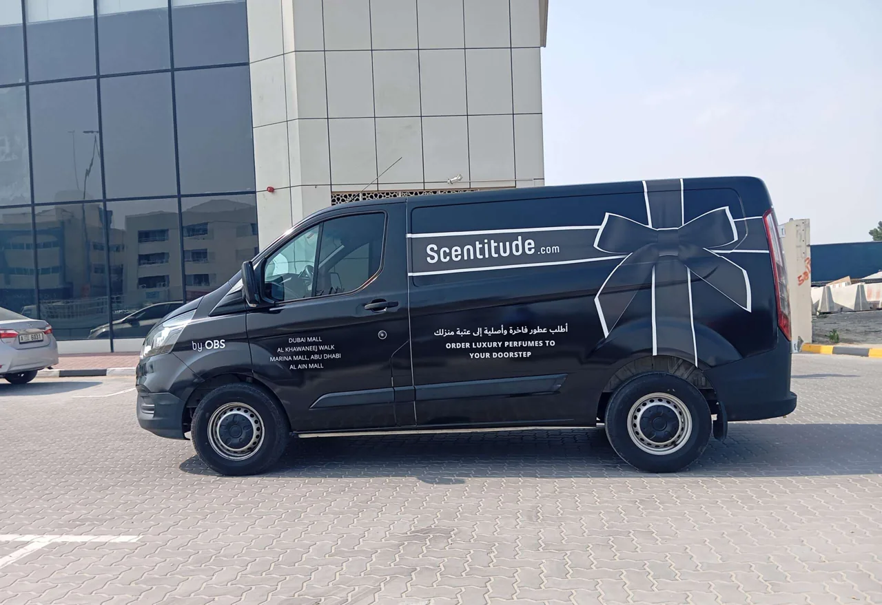 Full vehicle branding using 3M vinyl, executed in Dubai Investment Park (DIP), Synergy Arabia portfolio