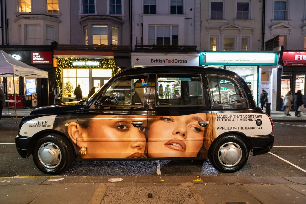 VIEVE beauty taxi superside wrap, Ladbroke Grove, London (Taxi Wraps campaign)