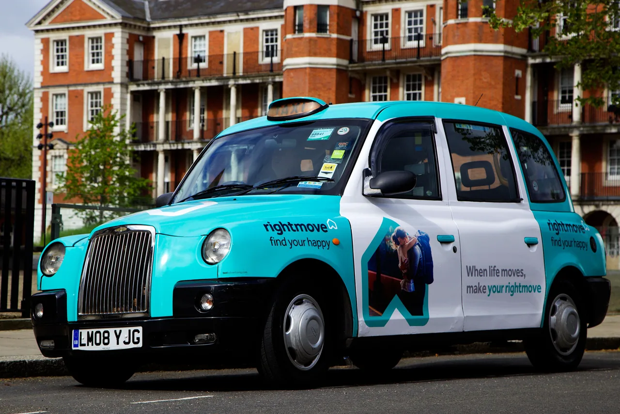 Rightmove branded London black cab, Taxiadvertising.com campaign