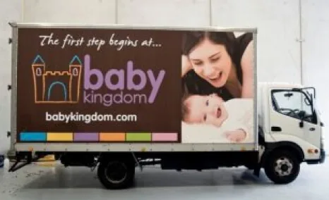 Baby Kingdom 'The first step begins at babykingdom.com' full box-truck wrap (TruckAds)