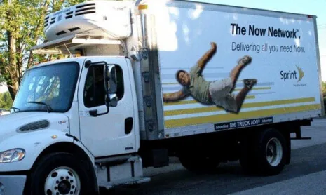 Sprint 'The Now Network — Delivering all you need Now' box-truck wrap carrying 888-TRUCK-ADS branding (TruckAds)