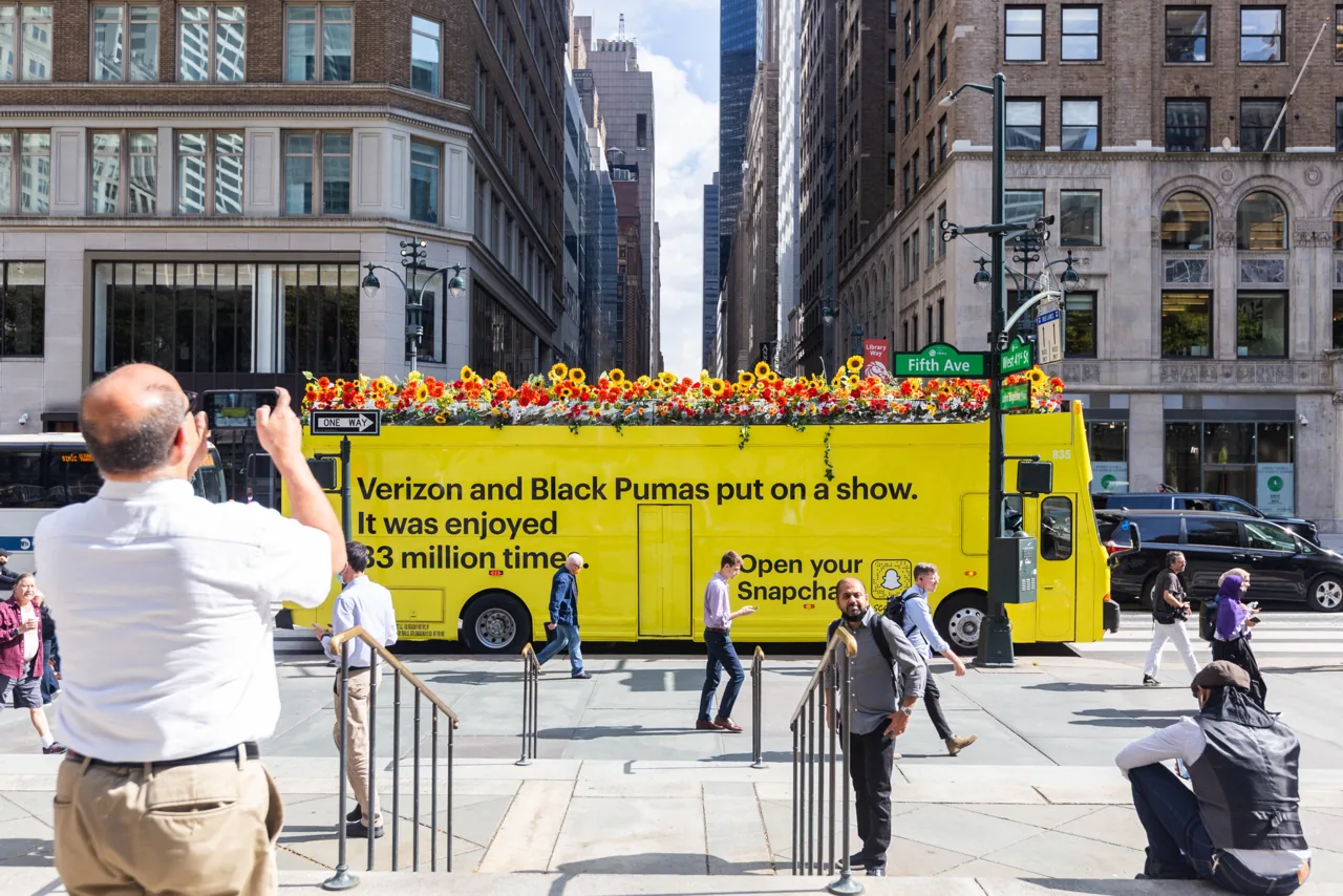 Snapchat full wrap on a NYC double-decker bus, Vector Media