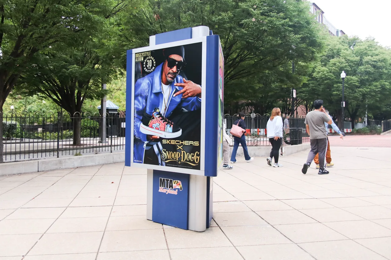Skechers station poster on a Baltimore transit platform, Vector Media