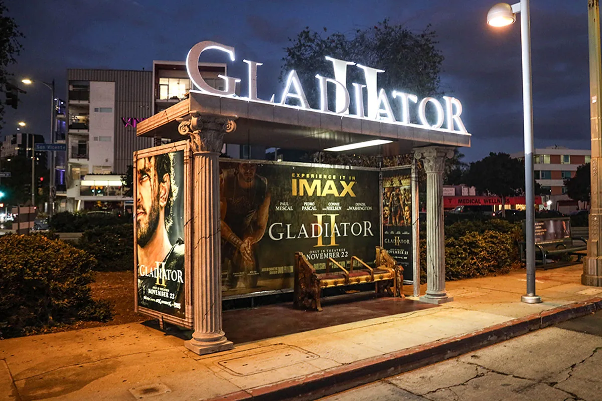 Paramount 'Gladiator II' bus-shelter domination in LA, Vector Media