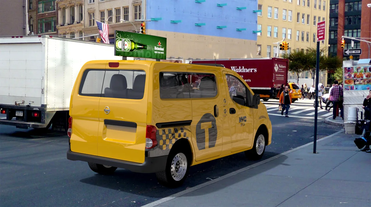 Alternate view of the VeriFone physical digital taxi-top advertising module hardware (Bluemap Design portfolio)