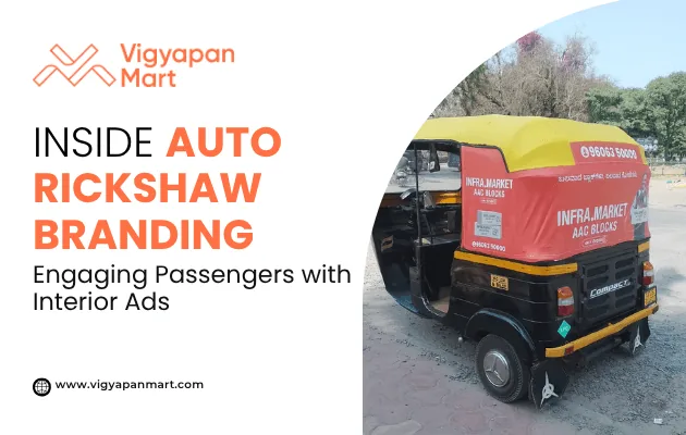 Auto-rickshaw wrapped with Infra Market branding on rear and sides (Vigyapan Mart auto/cab advertising)