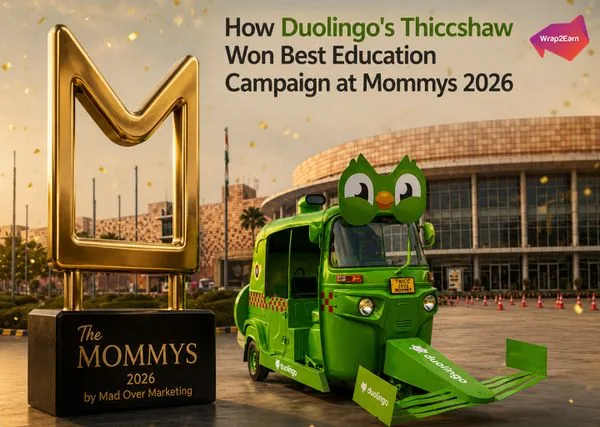 Duolingo-branded Thiccshaw (auto-rickshaw) with F1-inspired wings at MotoJam 2026 - Wrap2Earn campaign, winner Best Education Campaign