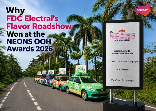 FDC Electral-branded Carnival Cabs during Wrap2Earn's multi-city OOH campaign (NEONS OOH Awards 2026)