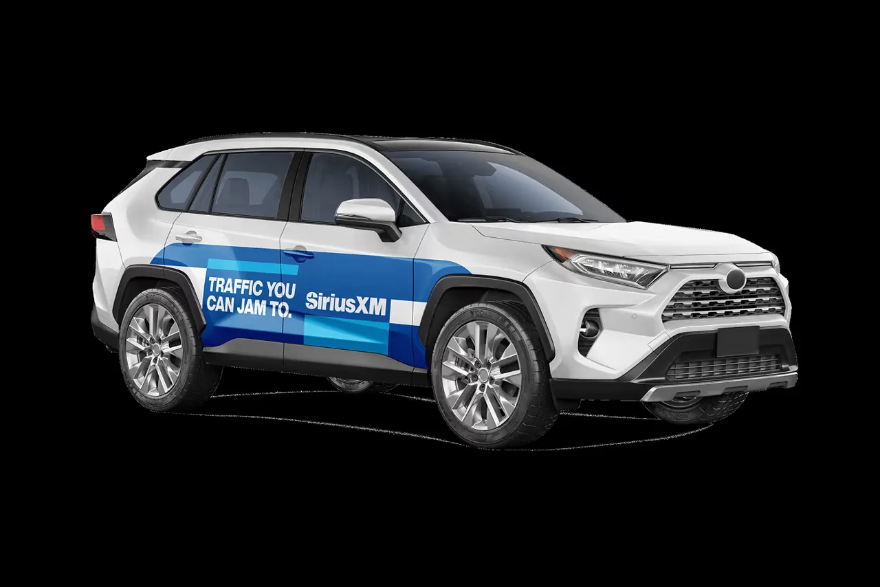 SiriusXM full-vehicle rideshare wrap running across the Greater Toronto Area (Wrapped Media campaign)