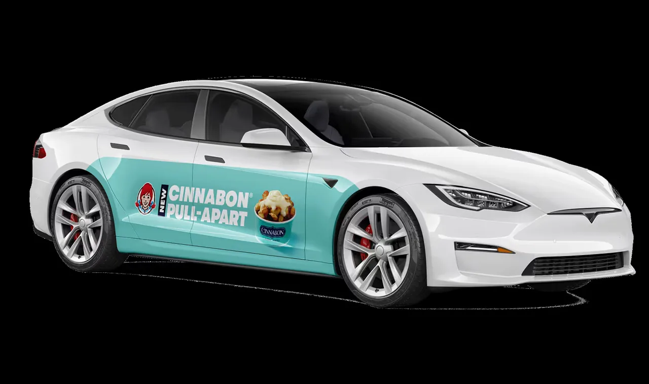 Wendy's Cinnabon Pull-Aparts multi-market rideshare vehicle wrap (Wrapped Media campaign)